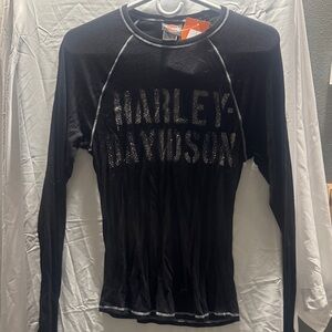 Harley-Davidson Black and Silver Long Sleeve Top
